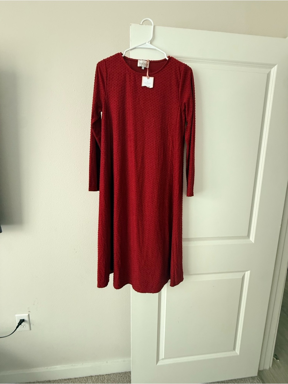 Women's Red Long Sleeve A-Line Dress